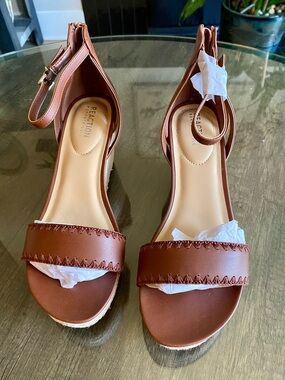 Kenneth Cole Reaction Brown Ankle-Strap Wedge Sandals